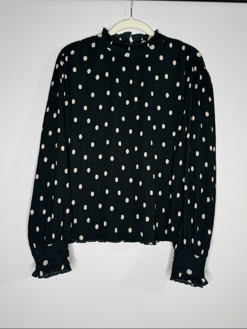 NWT Sezane Rosalinda Polka Dot Pleated Blouse - Size 8 (FR 40) - Picture 3 of 12